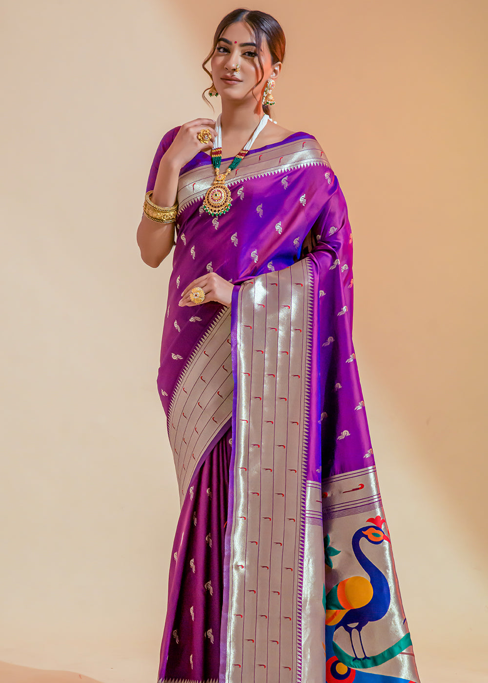 Seance Purple Woven Paithani Silk Saree