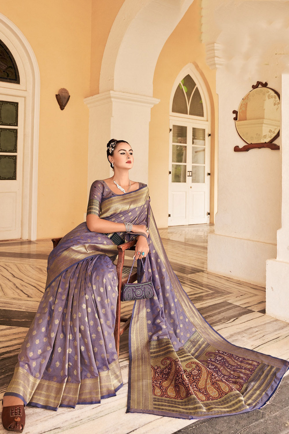 Old Lavender Woven Cotton Saree