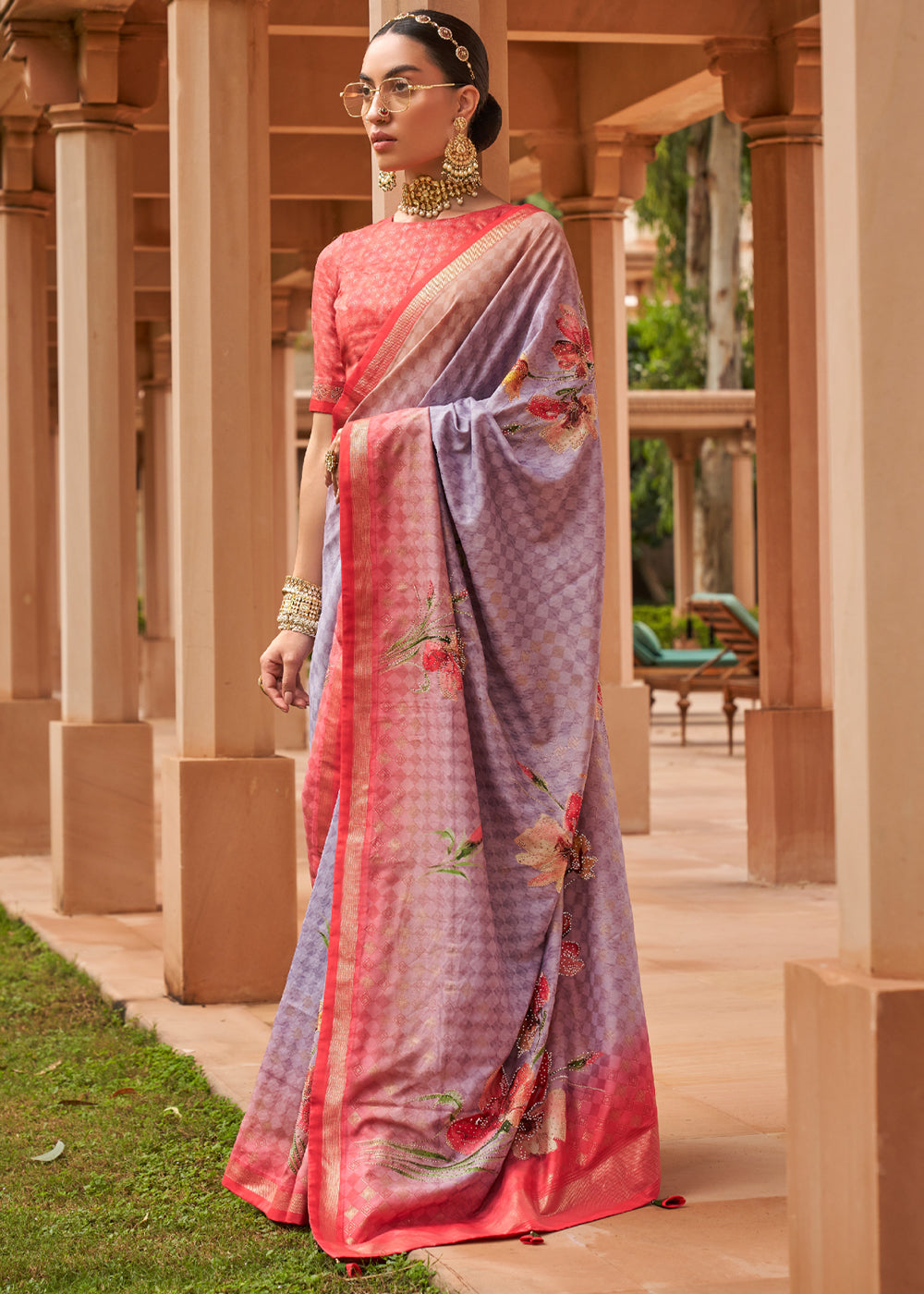 Melanie Pink And Purple Printed Patola Soft Silk Saree