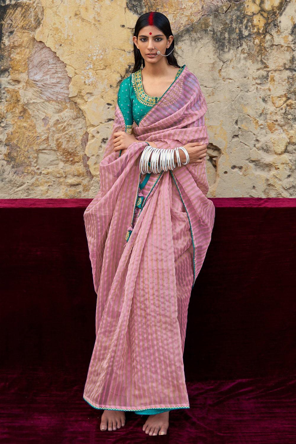 Kobi Pink Woven Organza Silk Saree