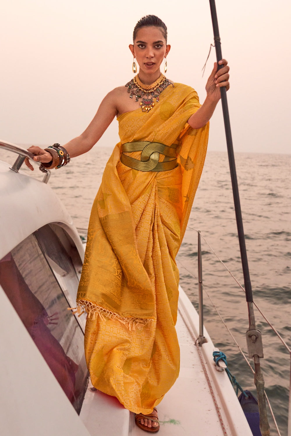 Dandelion Yellow Woven Satin Handloom Silk Saree