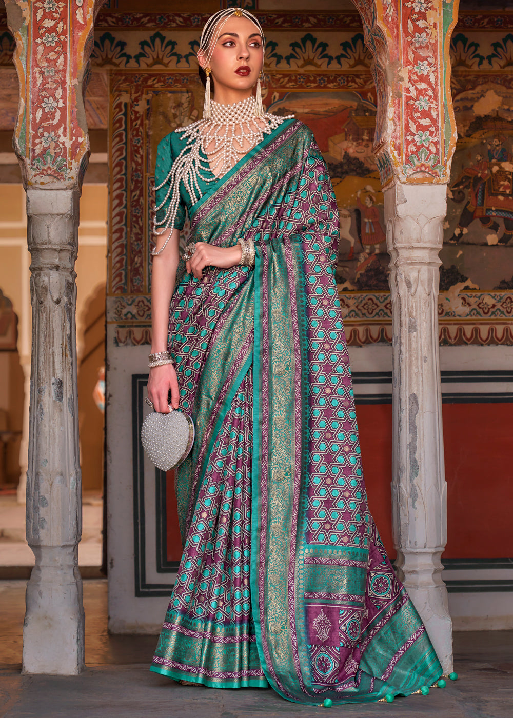 Leaf Green Printed Patola Soft Silk Saree