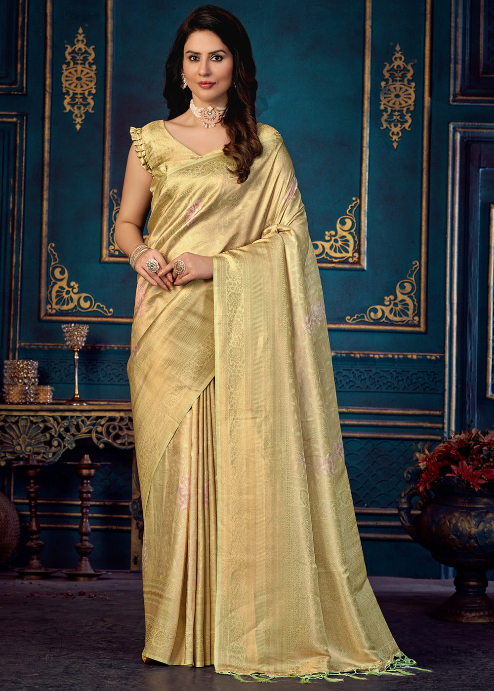 Shalimar Yellow Woven Banarasi Jacquard Silk Saree