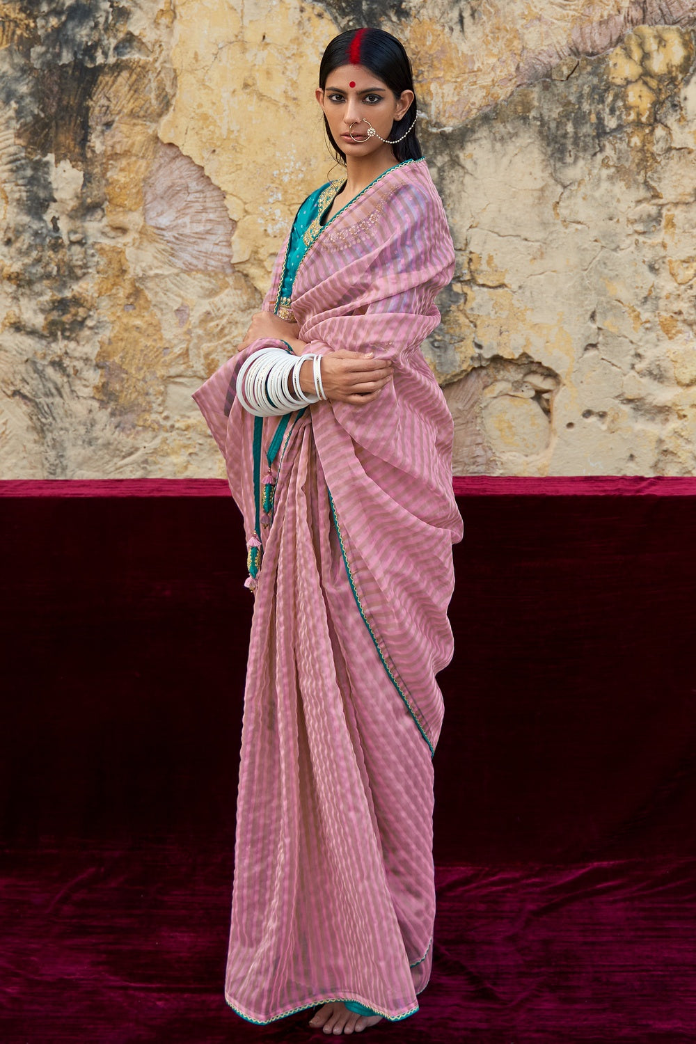 Kobi Pink Woven Organza Silk Saree