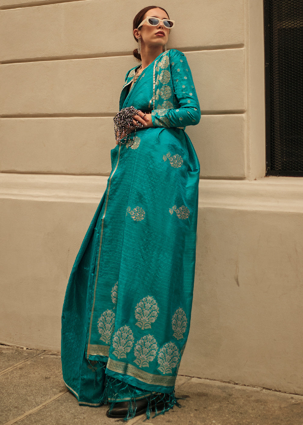 Persian Green Woven Banarasi Satin Silk Saree