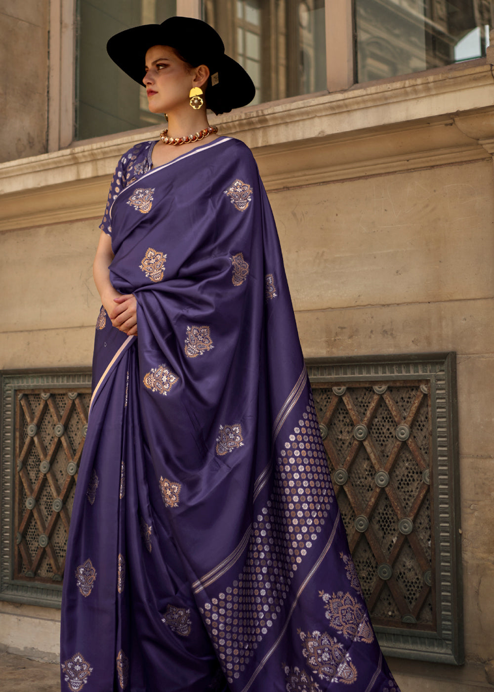 Revolver Blue Woven Banarasi Satin Silk Saree