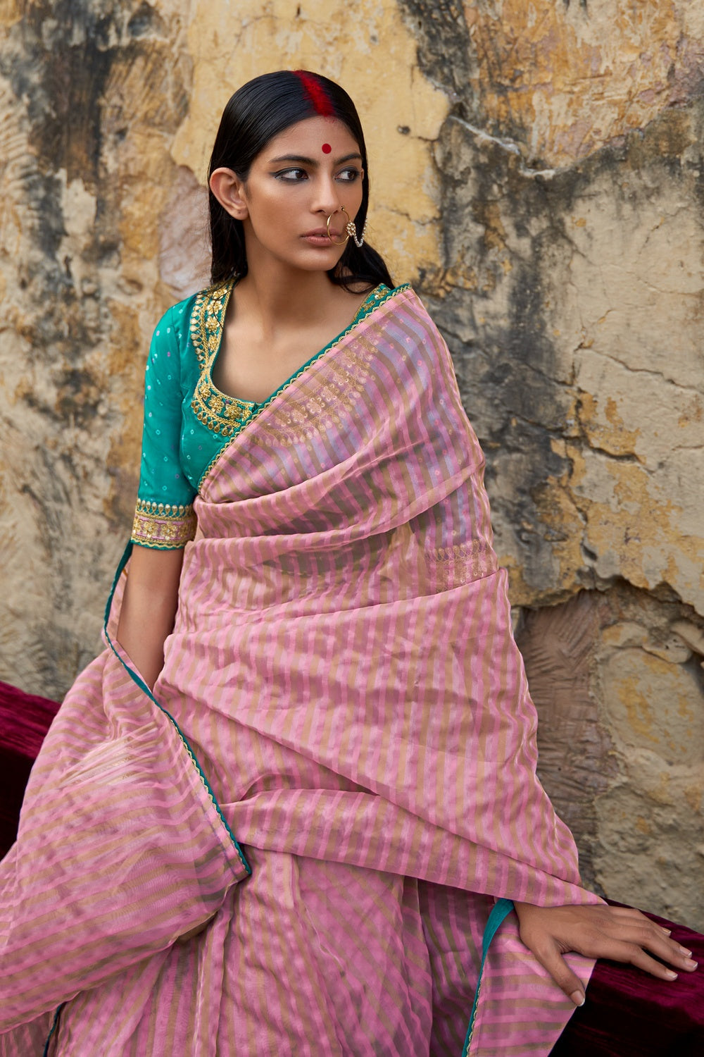 Kobi Pink Woven Organza Silk Saree