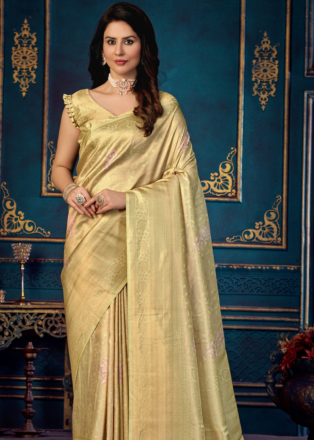 Shalimar Yellow Woven Banarasi Jacquard Silk Saree