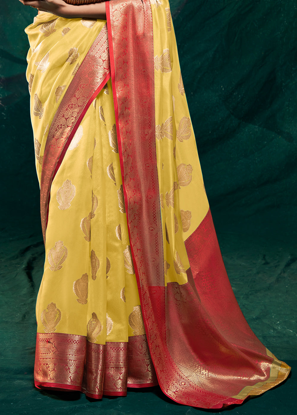 Equator Yellow Woven Banarasi Organza Silk Saree