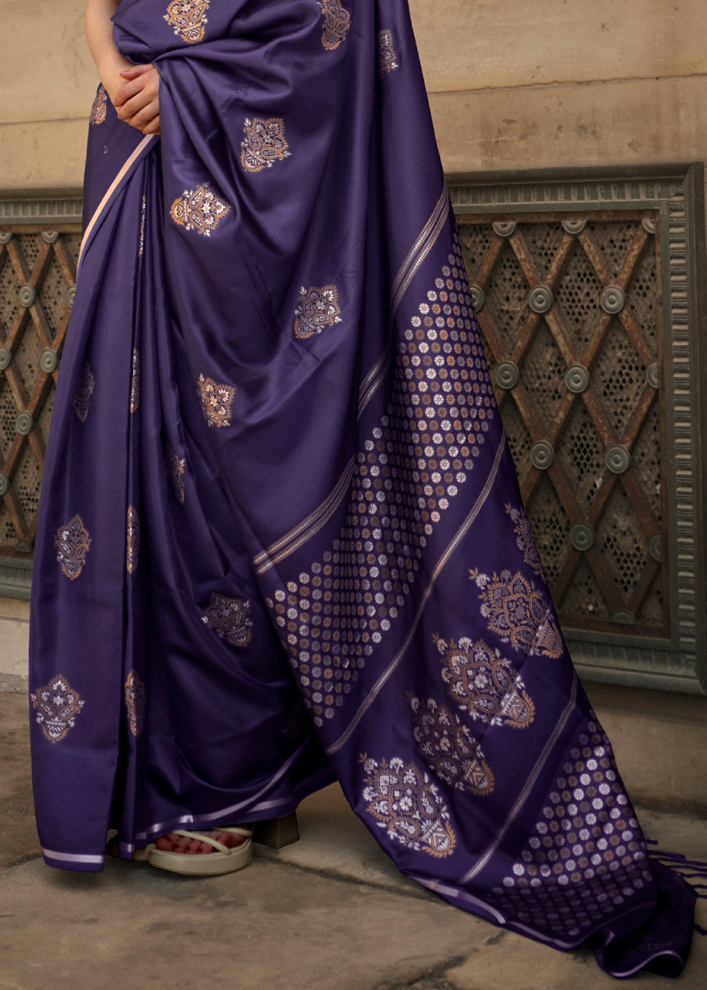 Revolver Blue Woven Banarasi Satin Silk Saree