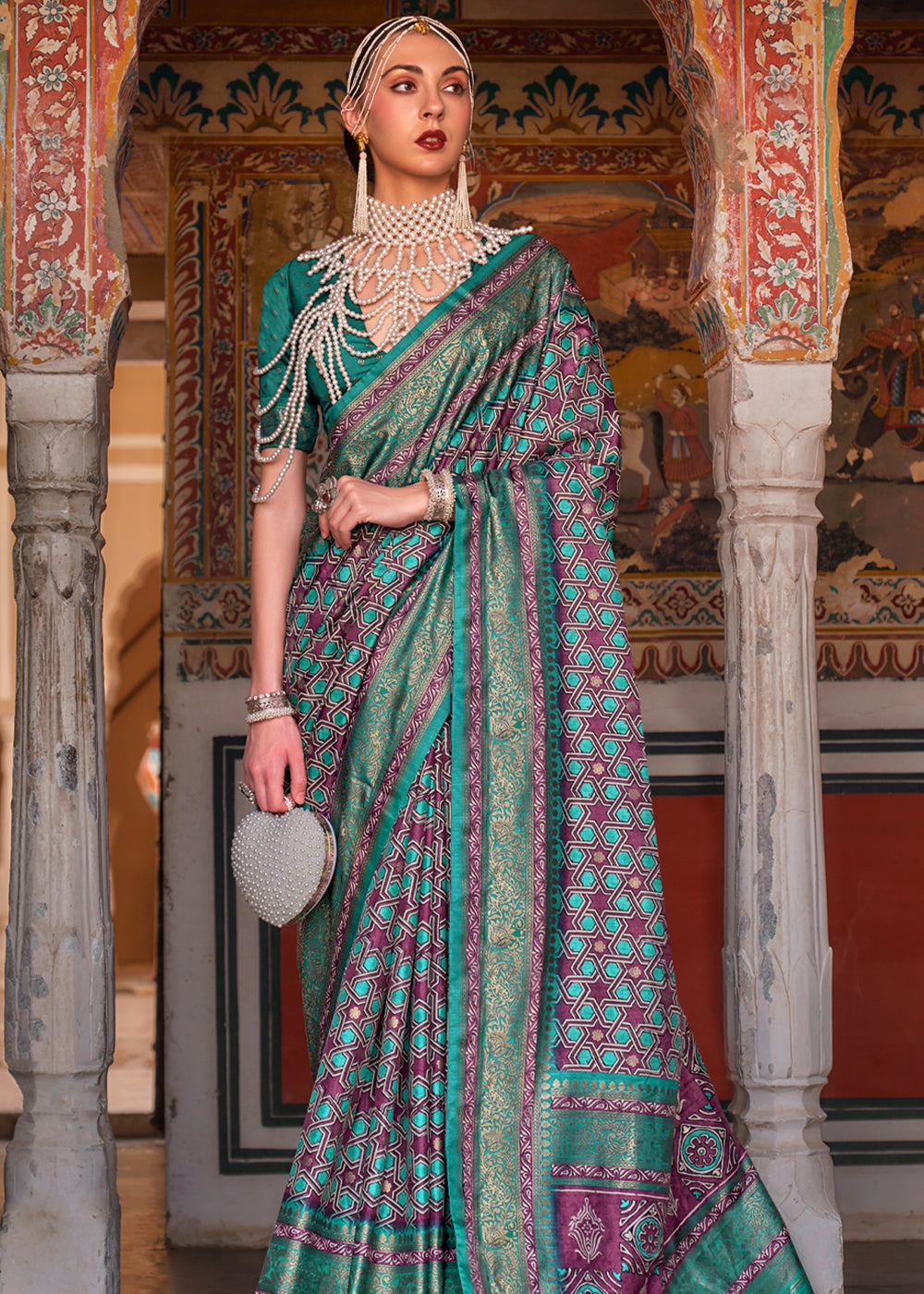 Leaf Green Printed Patola Soft Silk Saree