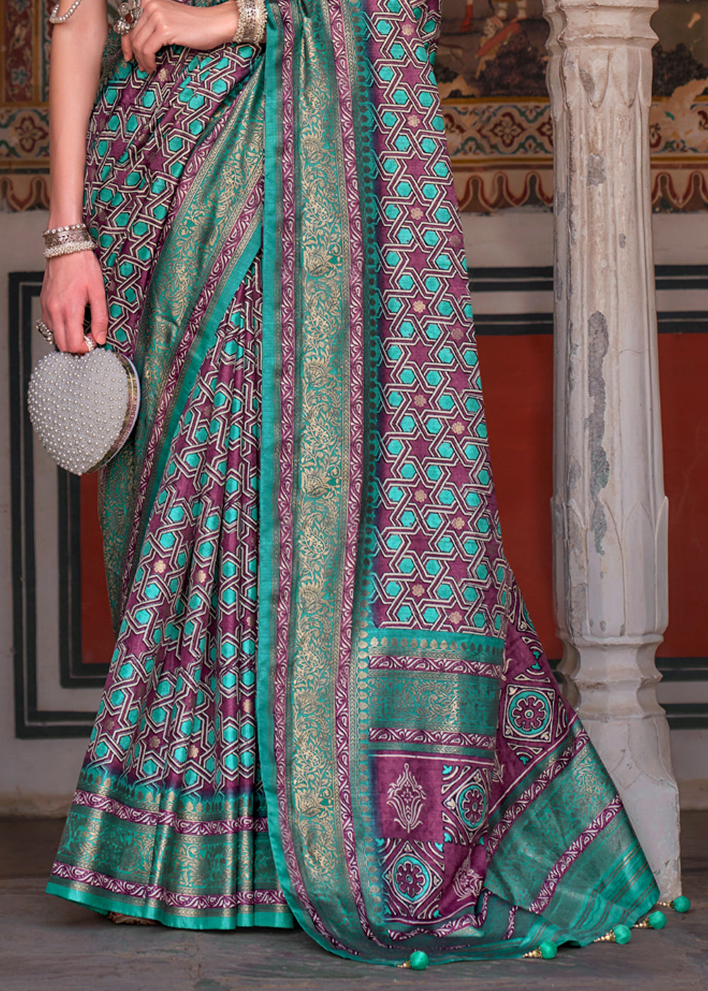 Leaf Green Printed Patola Soft Silk Saree