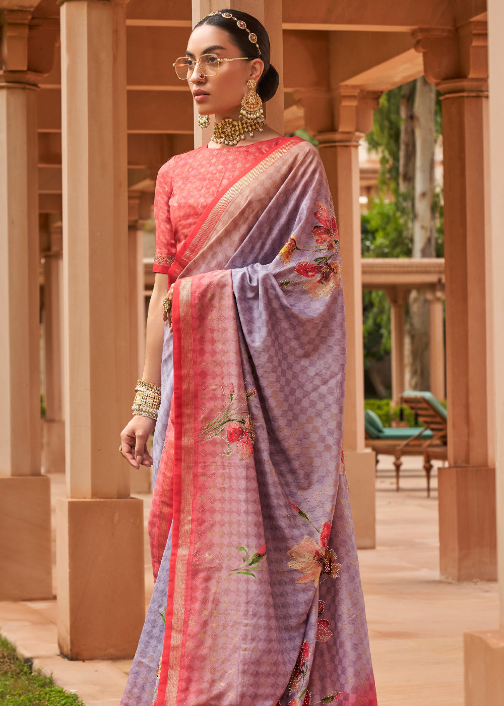 Melanie Pink And Purple Printed Patola Soft Silk Saree