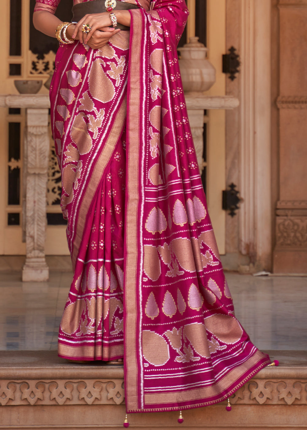 Cabaret Pink Woven Banarasi Soft Silk Saree