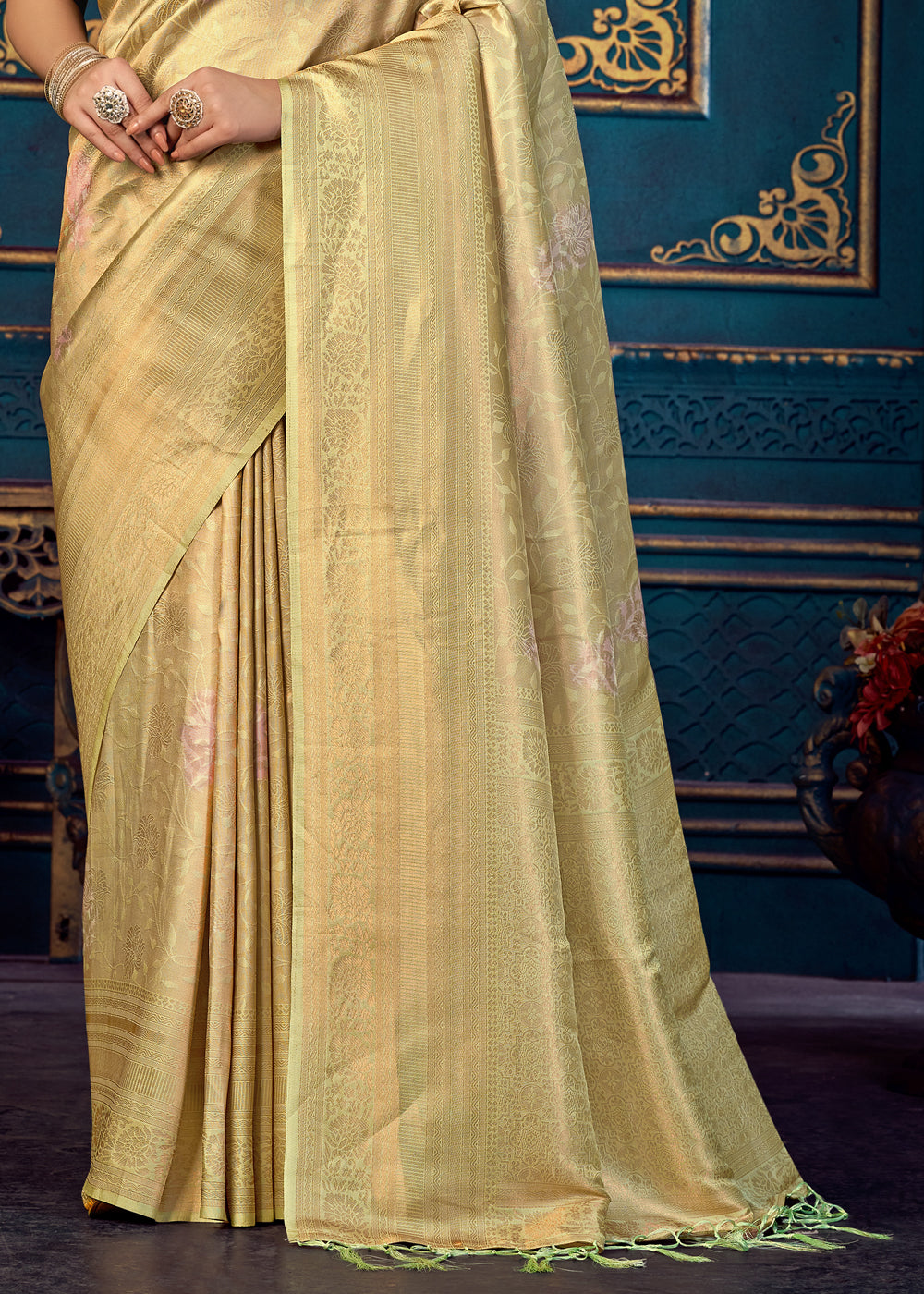 Shalimar Yellow Woven Banarasi Jacquard Silk Saree