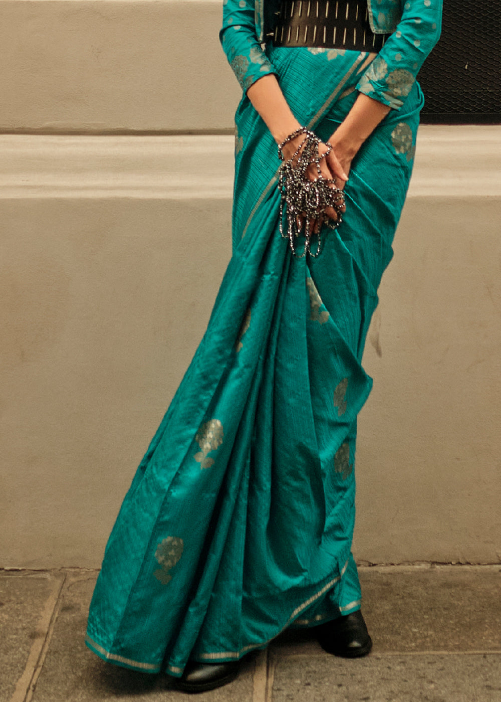 Persian Green Woven Banarasi Satin Silk Saree