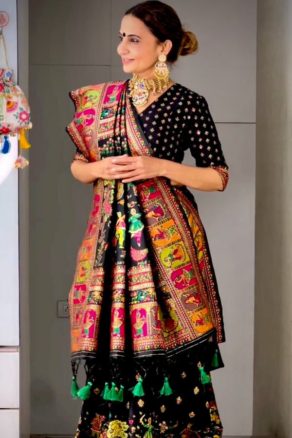 Code Dark Black Kashmiri Woven Banarasi Silk Saree