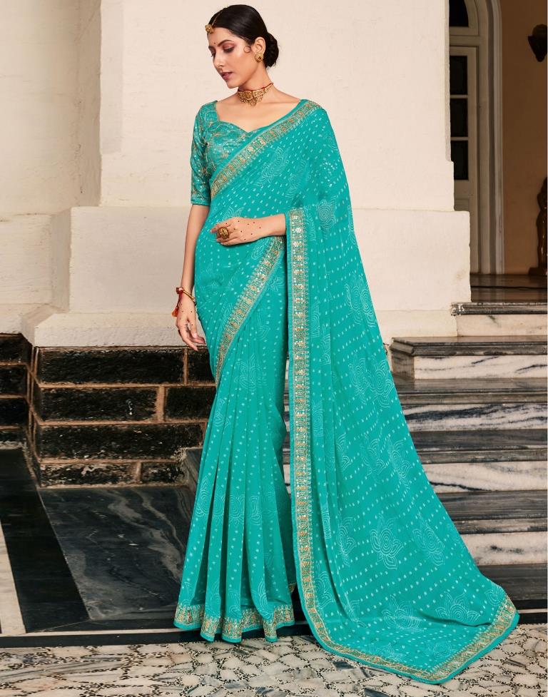 Java Blue Georgette Bandhani Saree