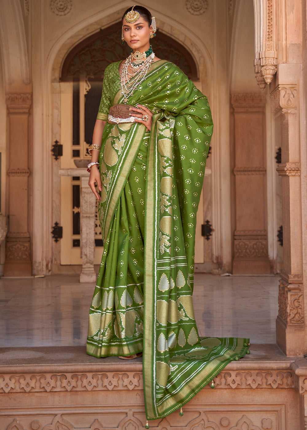 Sycamore Green Woven Banarasi Soft Silk Saree