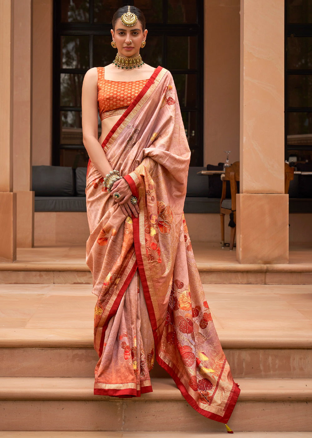 Rose Bud Pink Printed Patola Soft Silk Saree