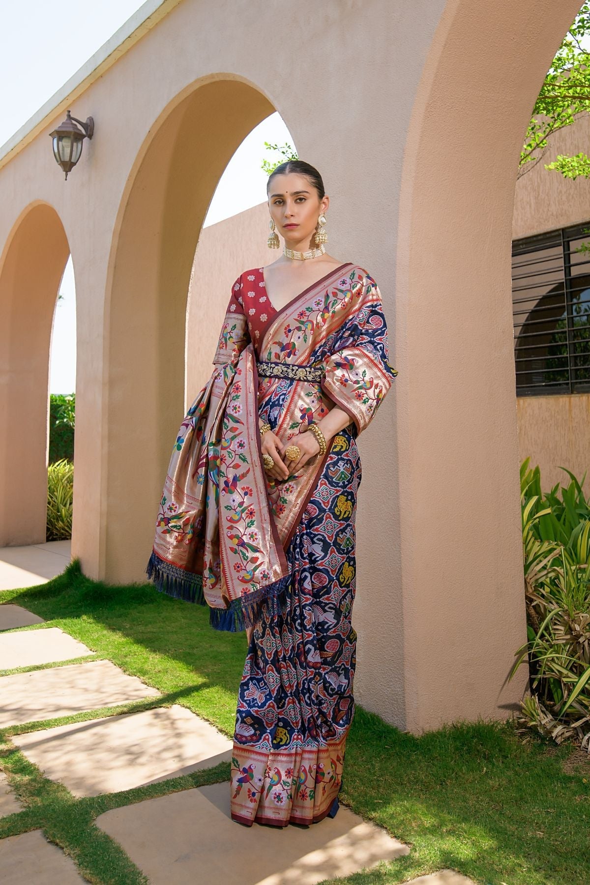 Trout Blue Woven Paithani Silk Saree