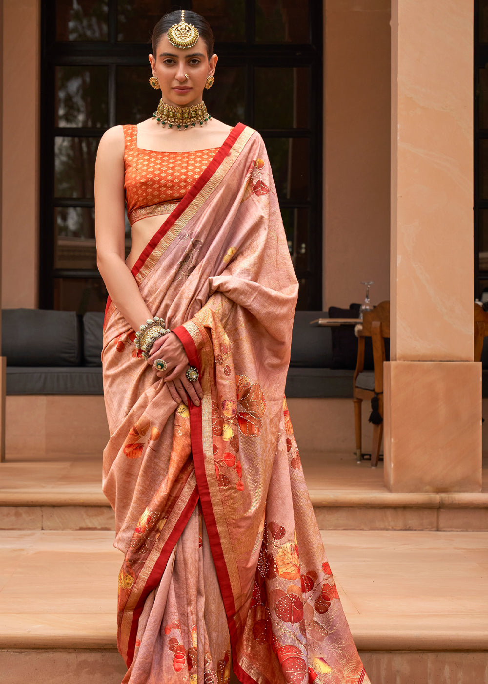 Rose Bud Pink Printed Patola Soft Silk Saree