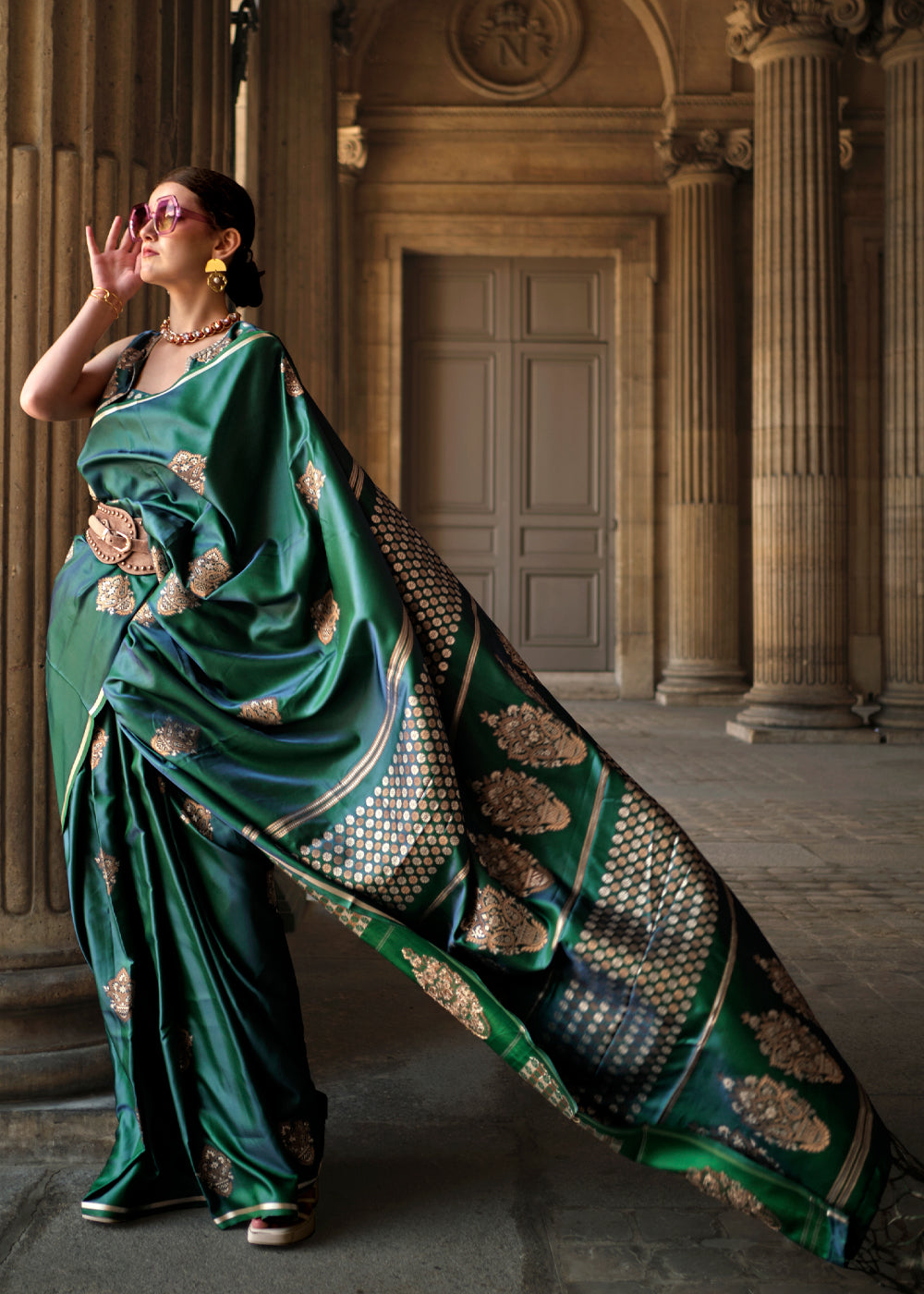 Killarney Green Woven Banarasi Satin Silk Saree