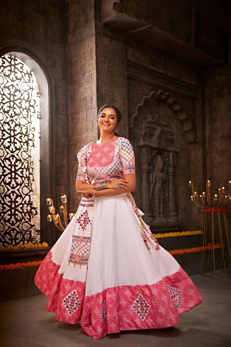 Chablis White and Pink Lehenga Choli