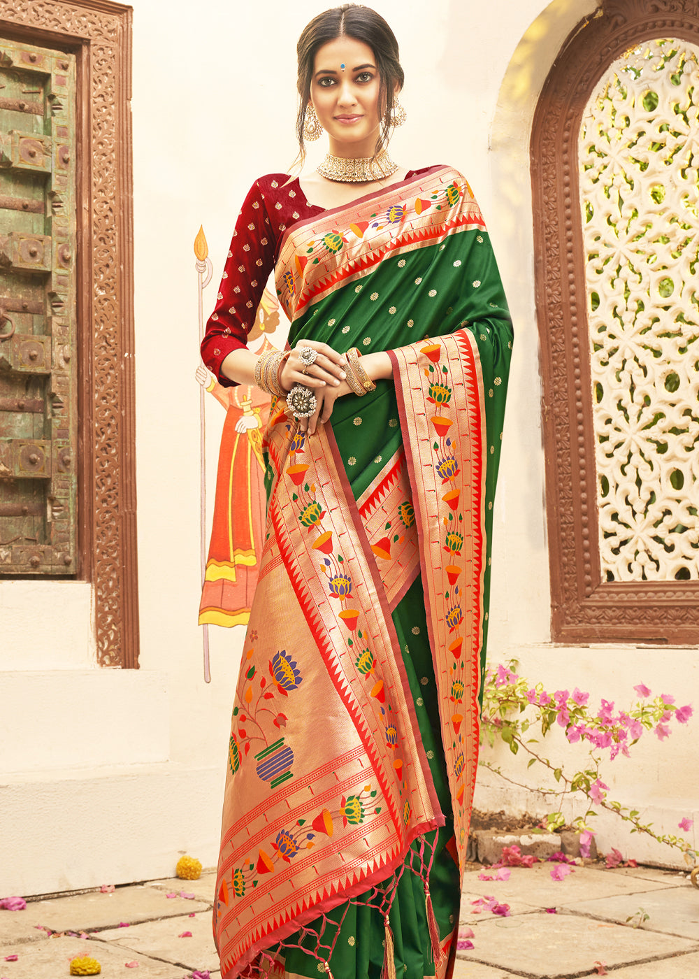 Hippie Green Woven Paithani Silk Saree