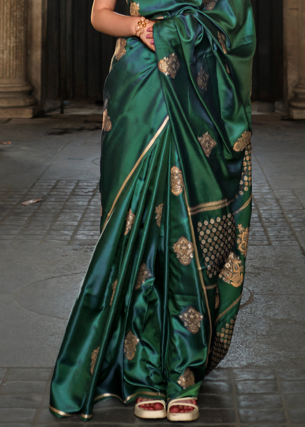 Killarney Green Woven Banarasi Satin Silk Saree