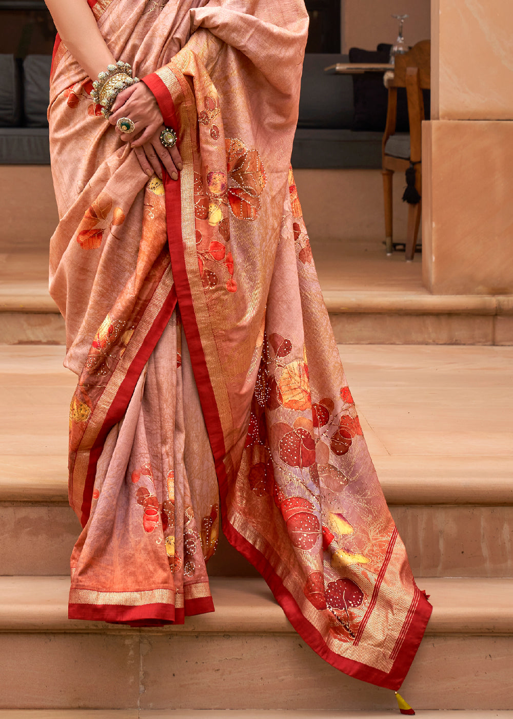 Rose Bud Pink Printed Patola Soft Silk Saree