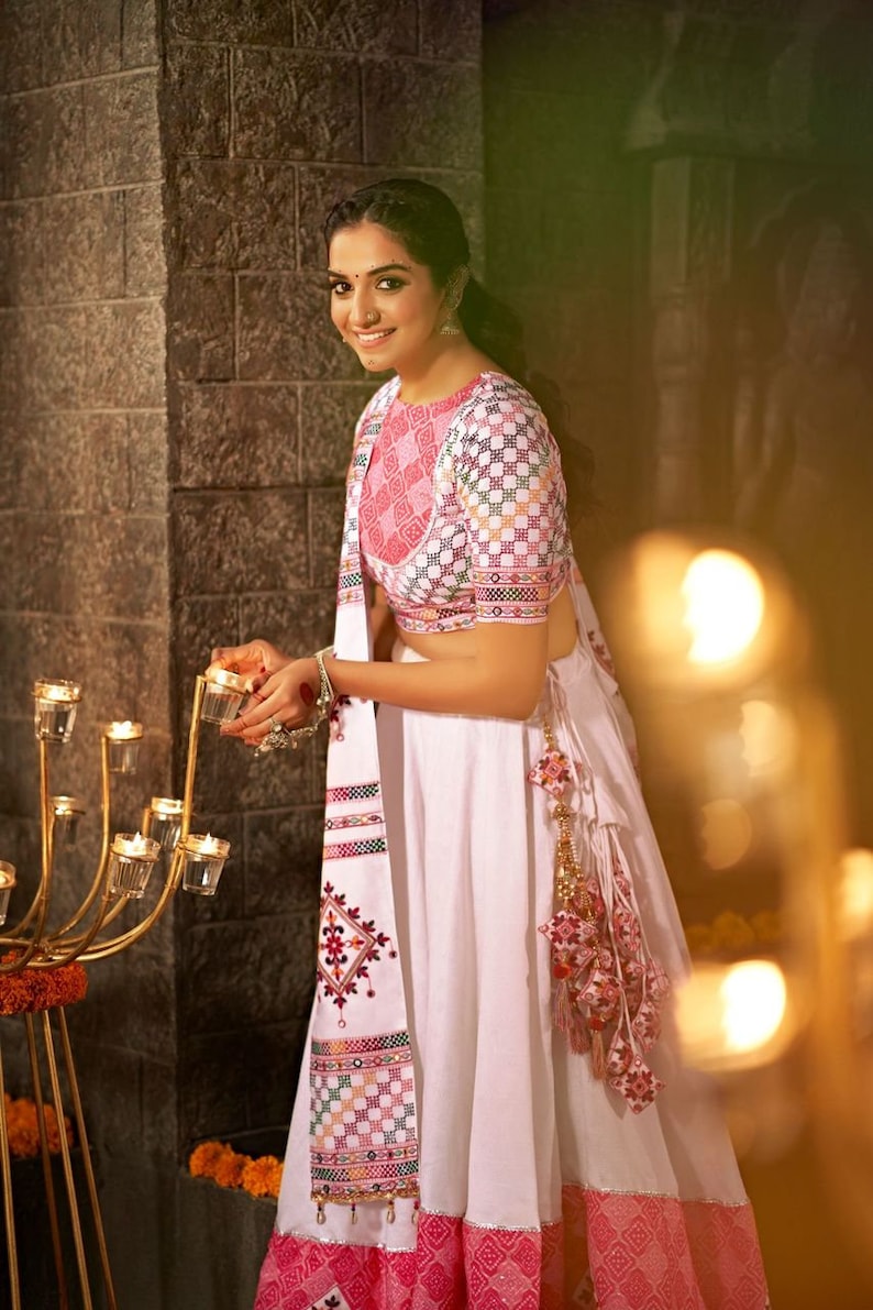 Chablis White and Pink Lehenga Choli