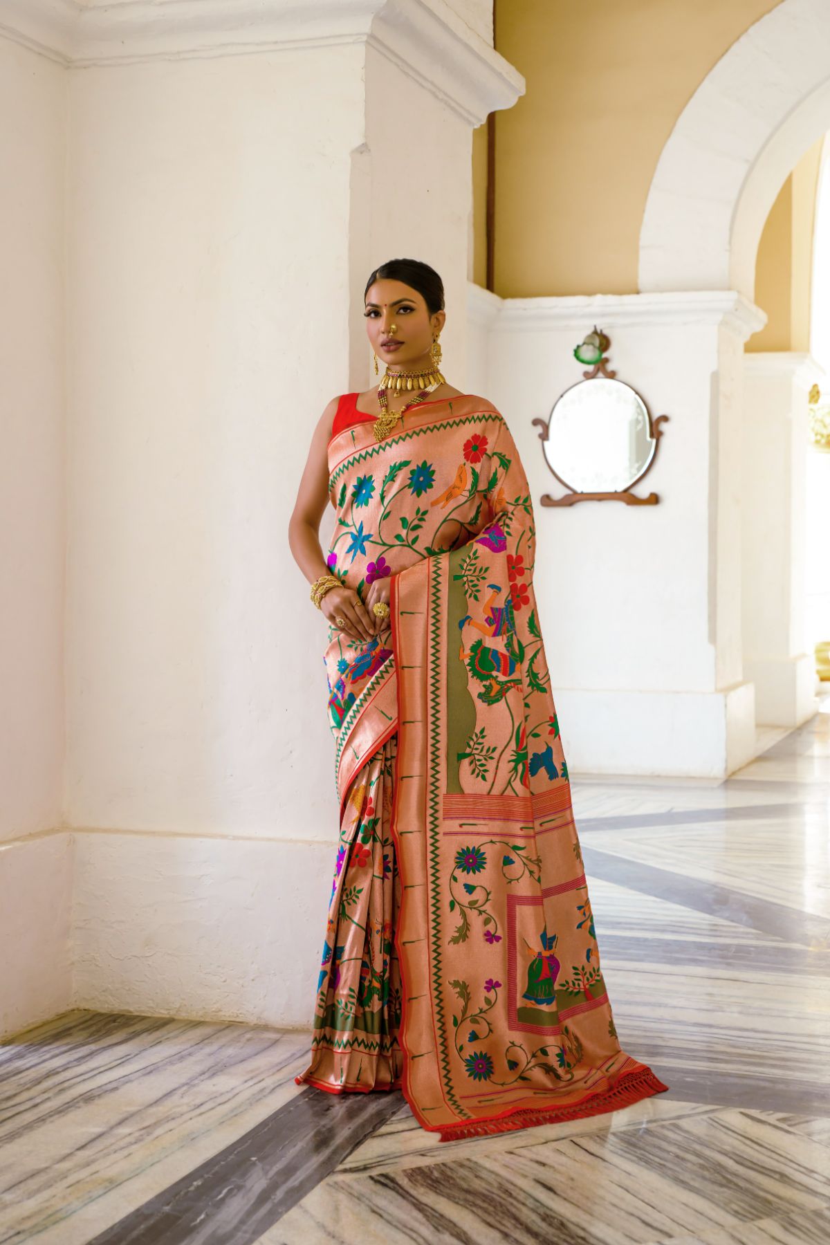 Thunderbird Red Woven Paithani Silk Saree