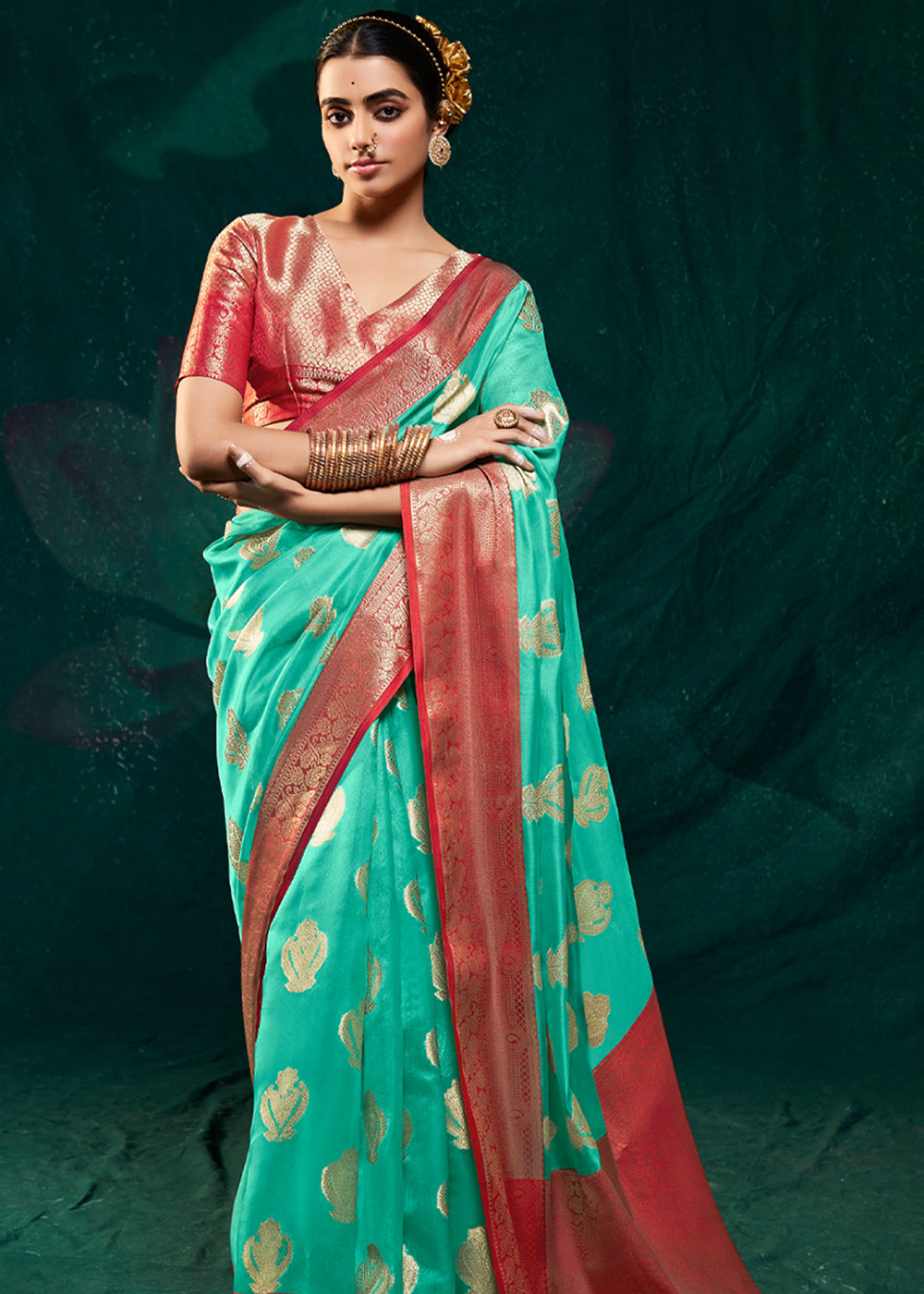 Puerto Rico Green Woven Banarasi Organza Silk Saree