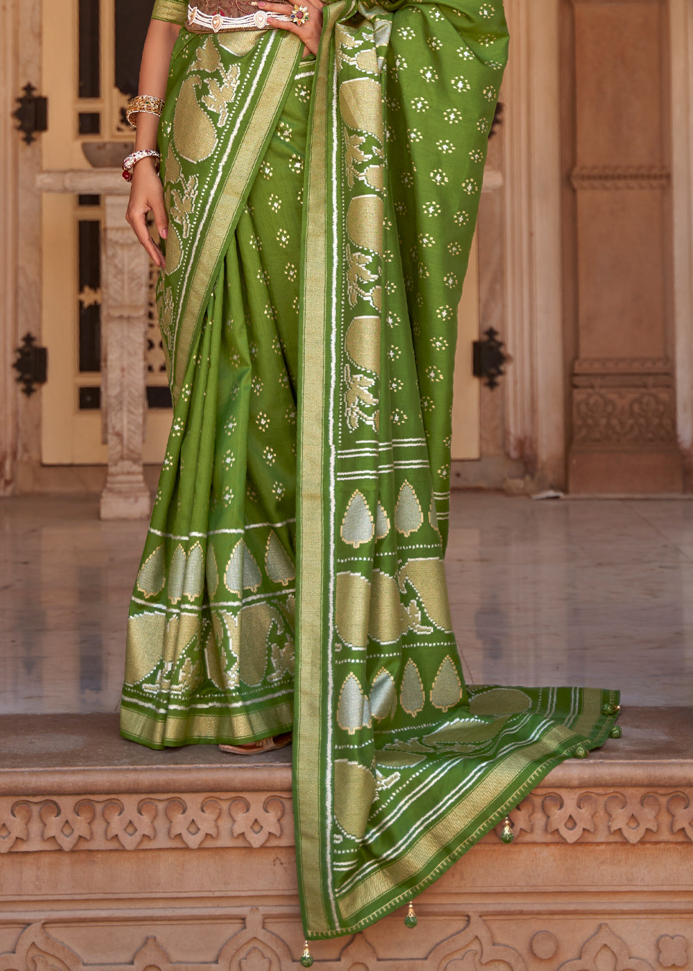 Sycamore Green Woven Banarasi Soft Silk Saree