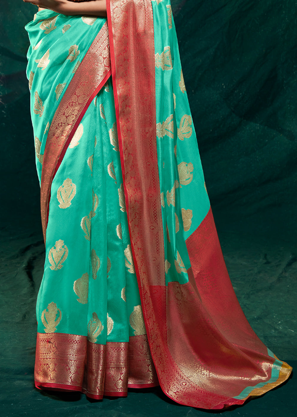 Puerto Rico Green Woven Banarasi Organza Silk Saree