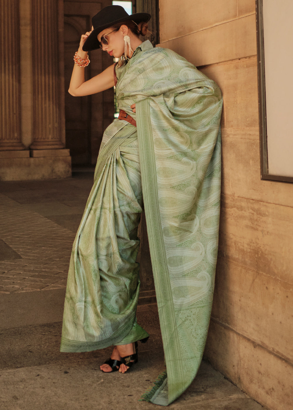 Hillary Green Woven Kanjivaram Satin Silk Saree