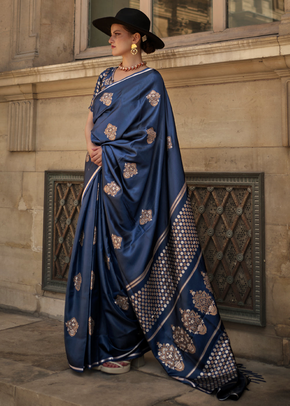 Bluewood Woven Banarasi Satin Silk Saree