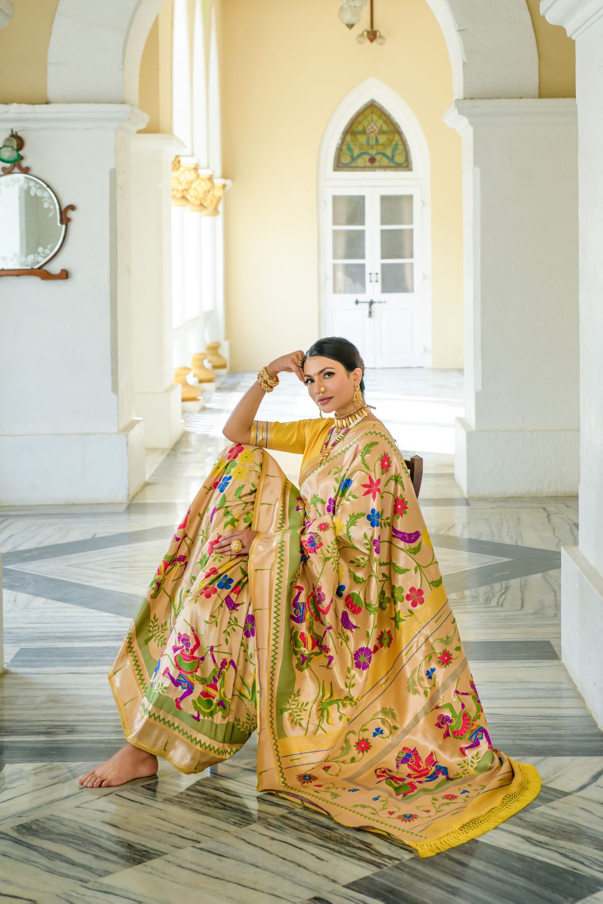 Equator Yellow Woven Paithani Silk Saree