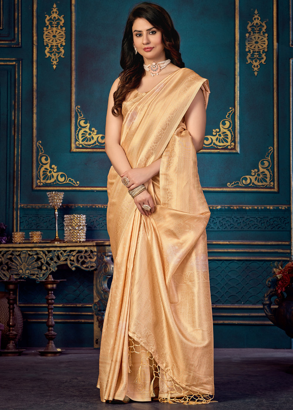 New Orleans Golden Woven Banarasi Jacquard Silk Saree