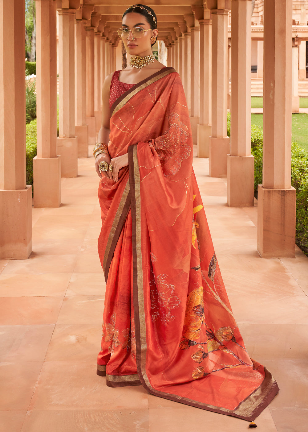 Macaroni Orange Printed Patola Soft Silk Saree