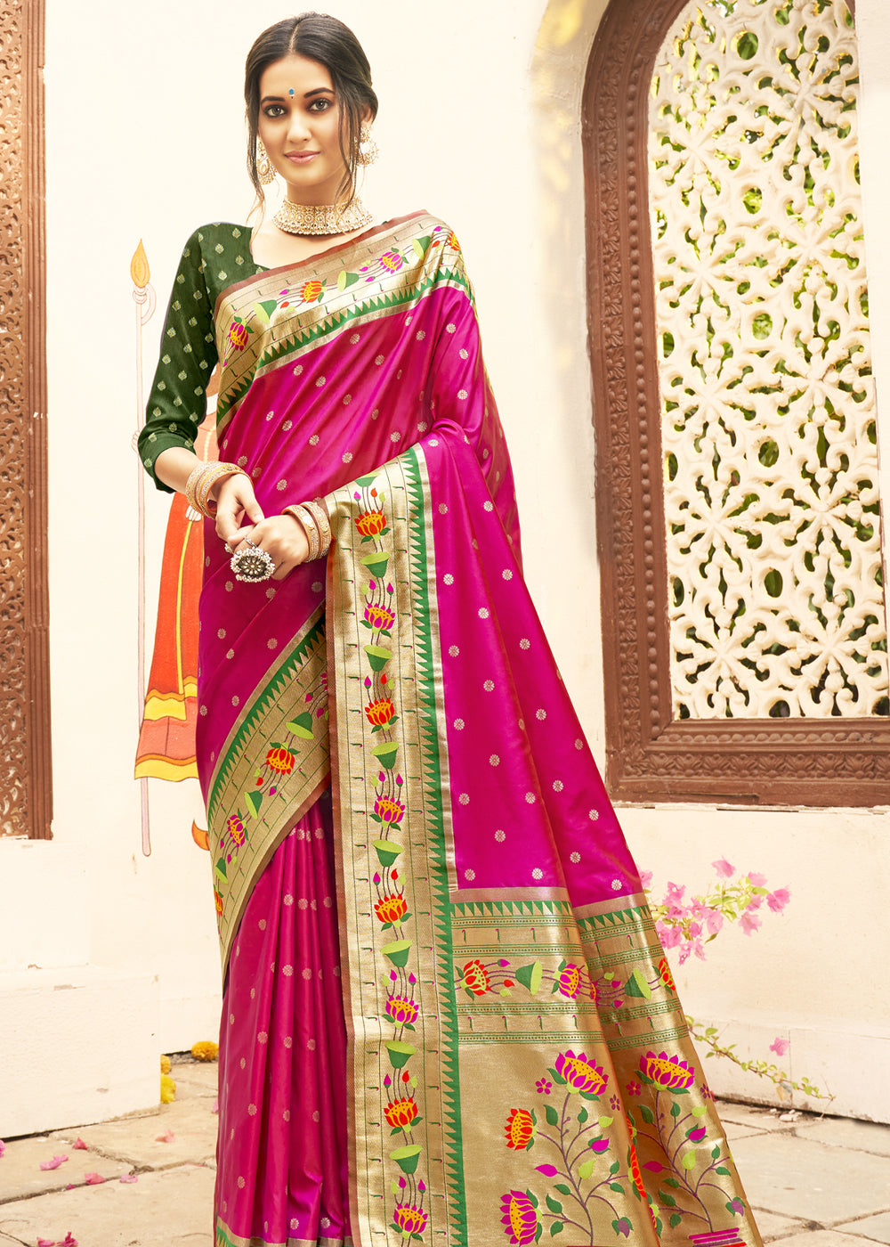 Razzmatazz Pink Woven Paithani Silk Saree