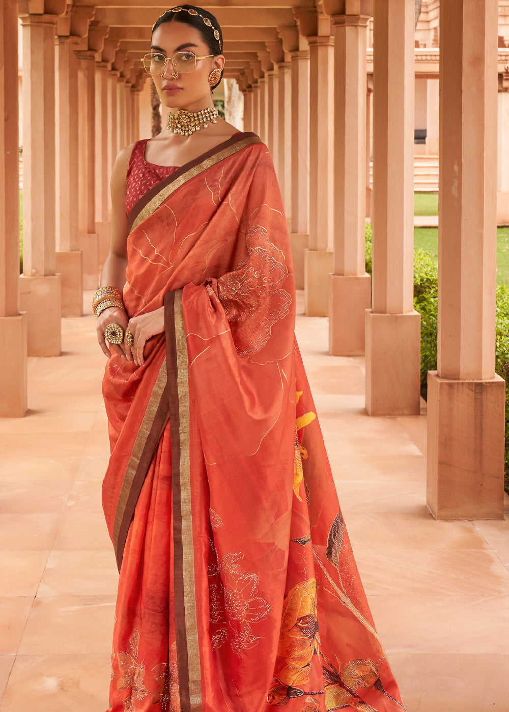 Macaroni Orange Printed Patola Soft Silk Saree