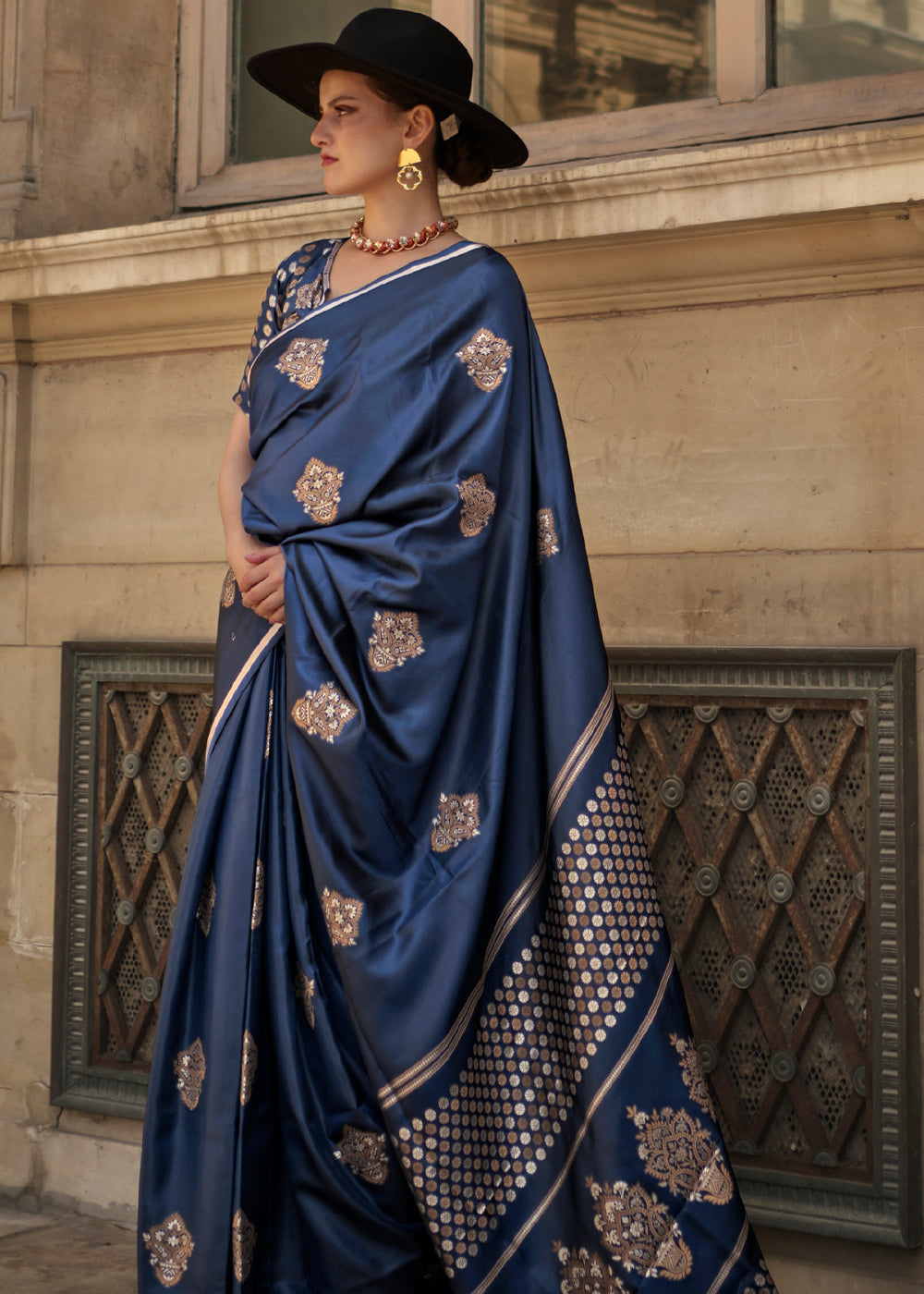 Bluewood Woven Banarasi Satin Silk Saree