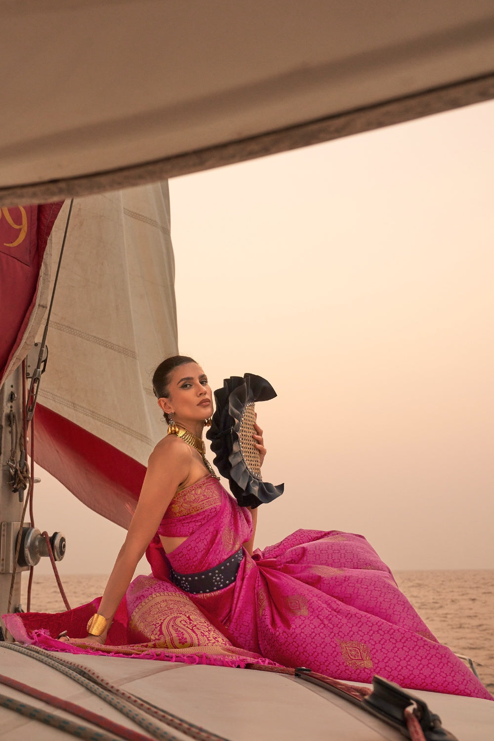 Rosy Pink Woven Satin Handloom Silk Saree