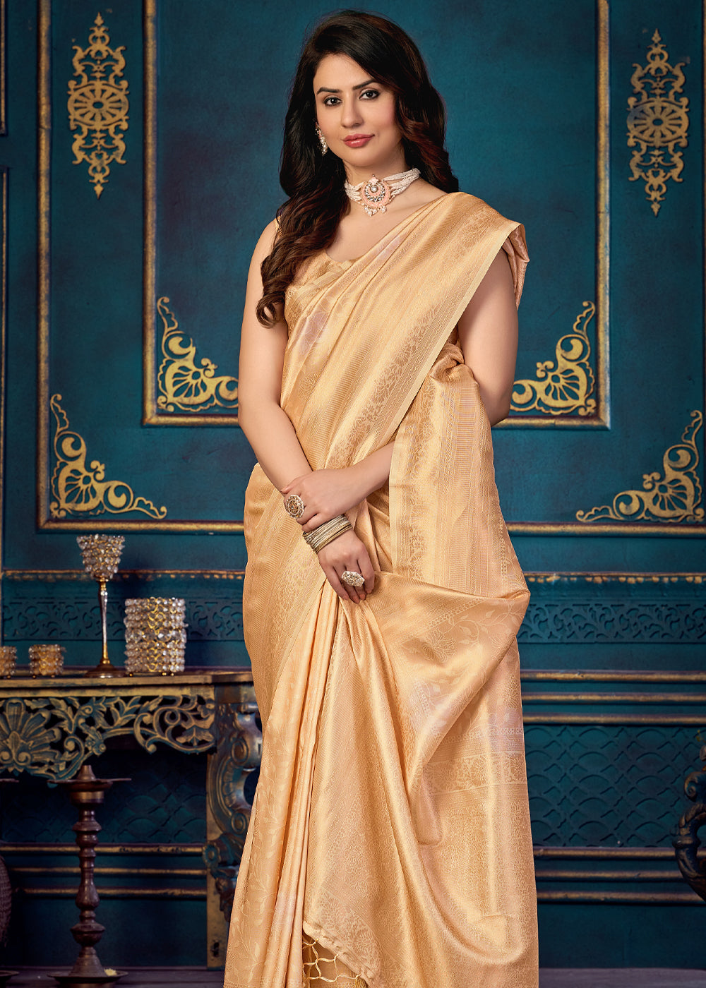 New Orleans Golden Woven Banarasi Jacquard Silk Saree