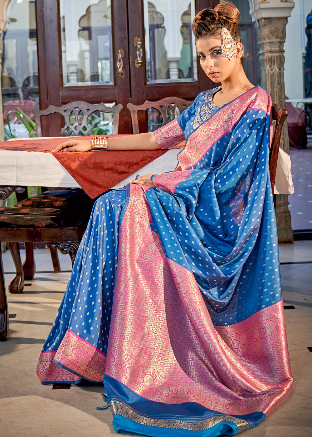 Sapphire Blue Woven Banarasi Silk Saree