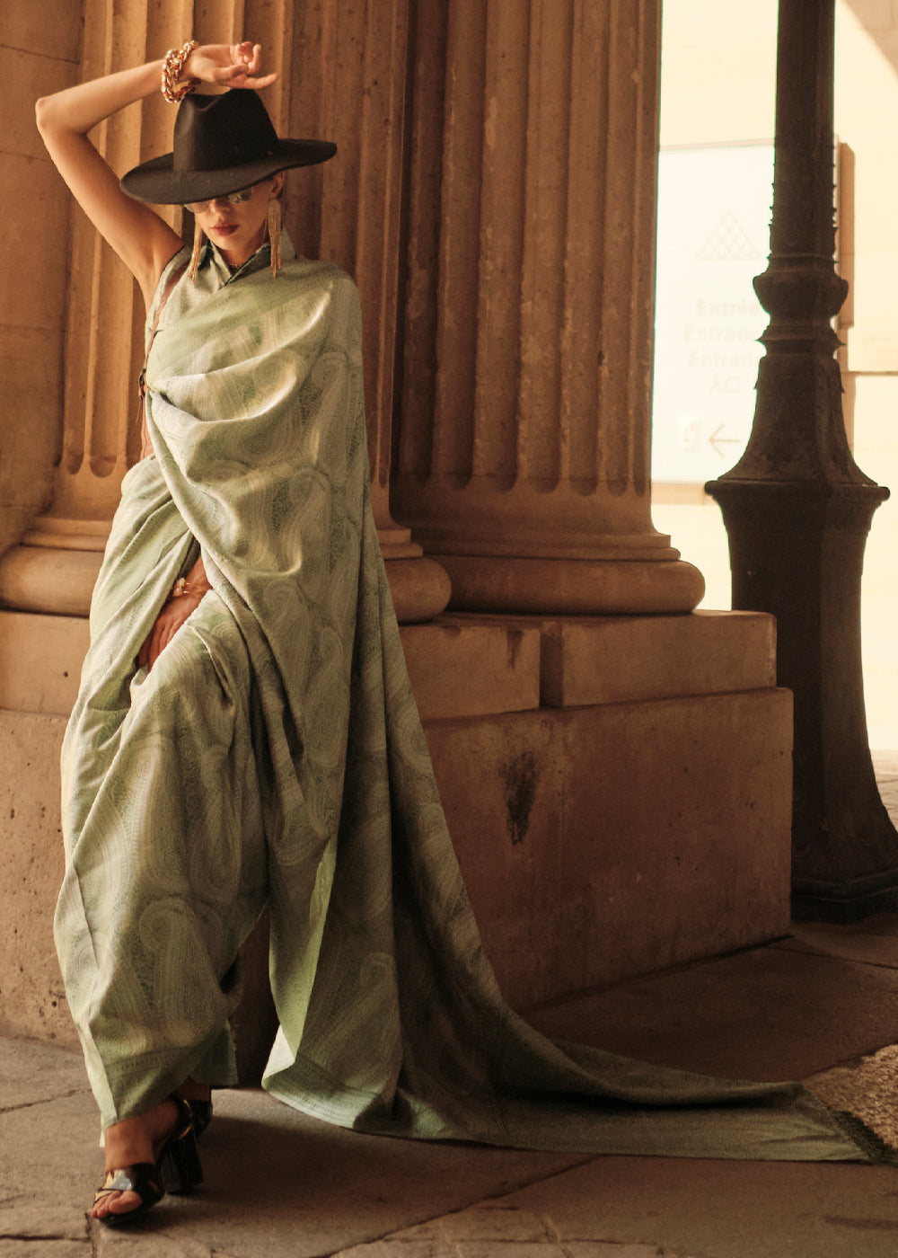 Hillary Green Woven Kanjivaram Satin Silk Saree