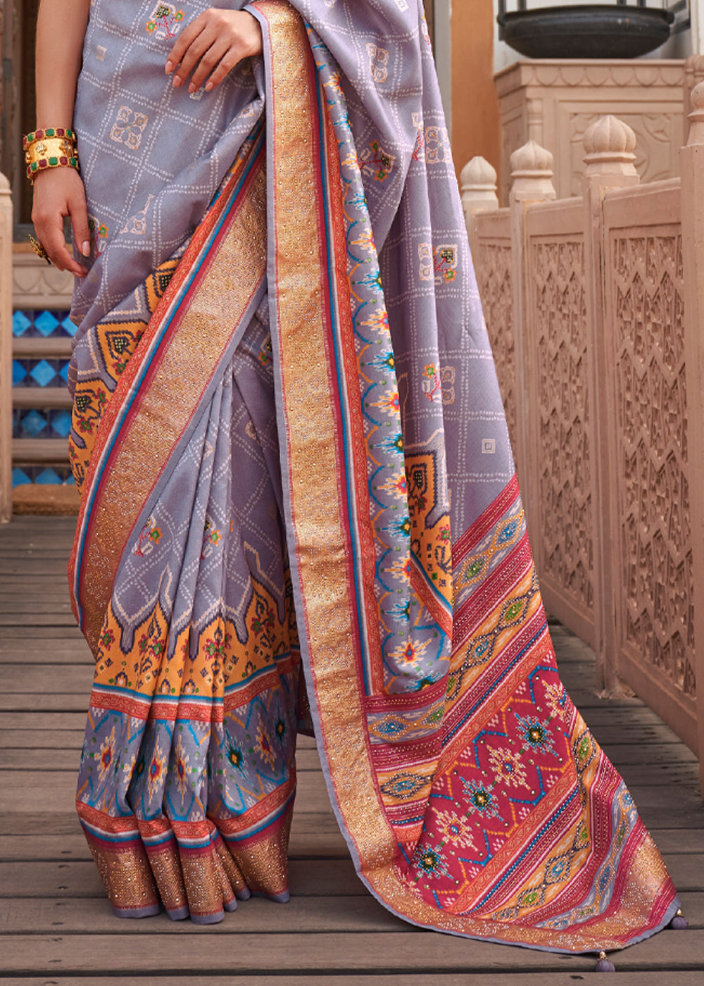 Amethyst Smoke Printed Woven Patola Silk Saree