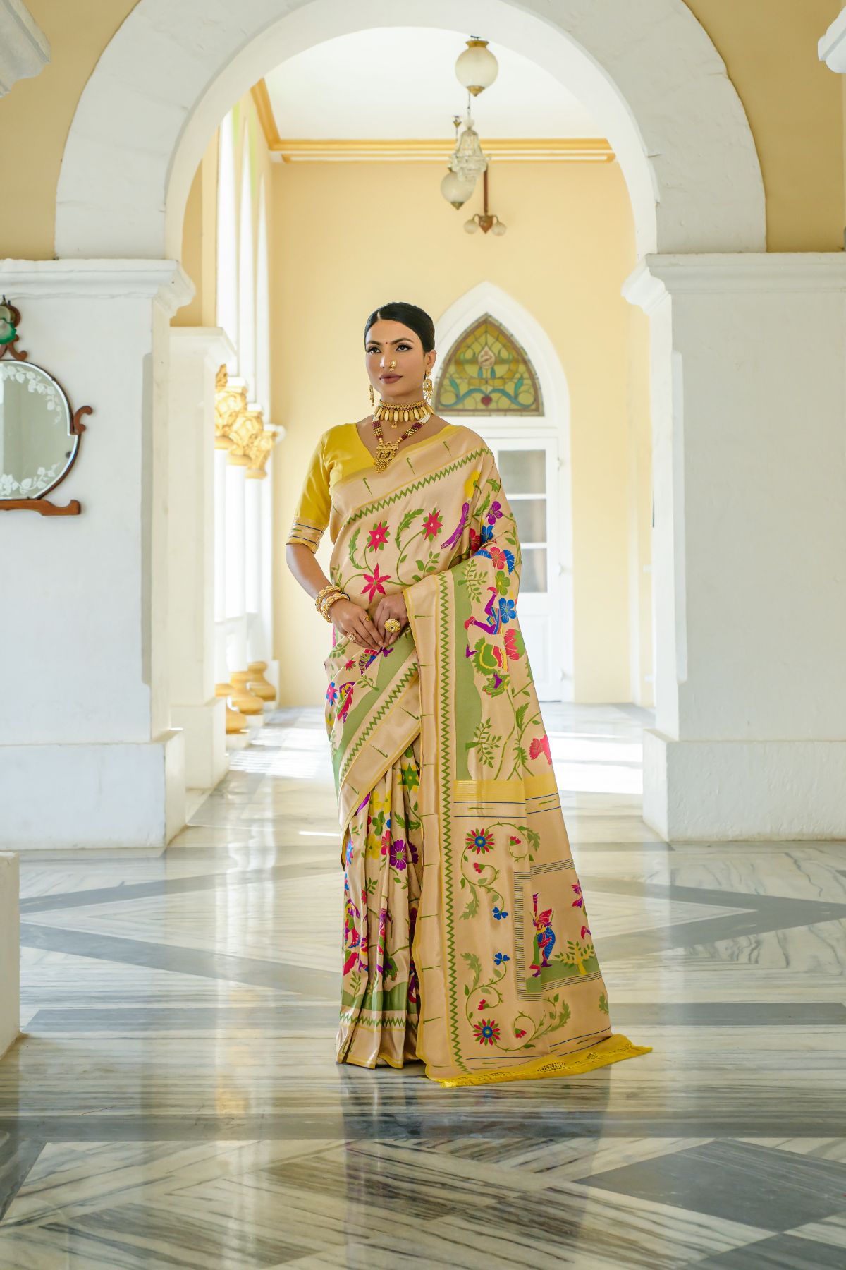 Equator Yellow Woven Paithani Silk Saree